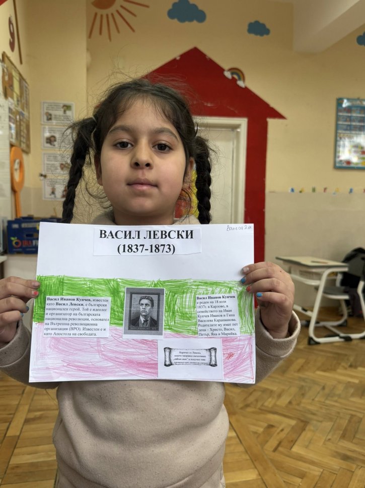 Проекти на учениците от ЦДО 1. и 2. клас за живота и делото на Васил Левски.