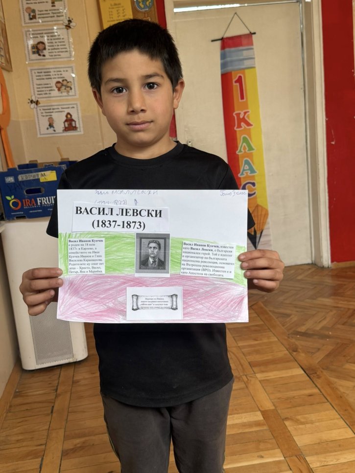 Проекти на учениците от ЦДО 1. и 2. клас за живота и делото на Васил Левски.